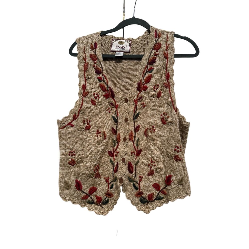 Vintage Fall Grandma Sweater Vest Women's Medium Autumn Tiara International
